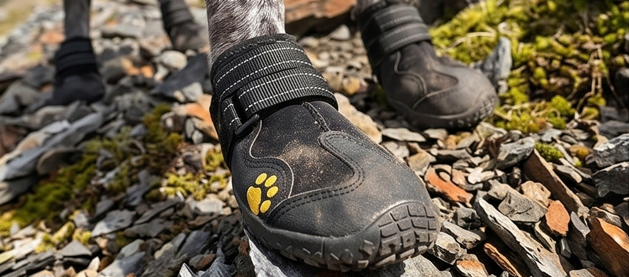 K9 RockPaw boots on rocky trail